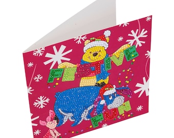 Disney Festive Winnie the Pooh Crystal Art DIY greeting Card or picture kit by Craft Buddy, Personalised free if giving as a gift