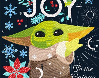 Star Wars Grogu Joy to the Galaxy DIY crystal art card or picture kit by Craft Buddy personalised free ribbon if giving as a gift