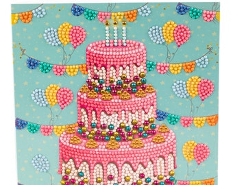 HAPPY BIRTHDAY cake Crystal Art Craft Buddy DIY greeting Card or picture kit, Personalised free