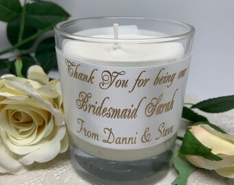 Wedding Candle with PERSONALISED ribbon, handmade, in glass container with luxury or premium wax, 30 CL