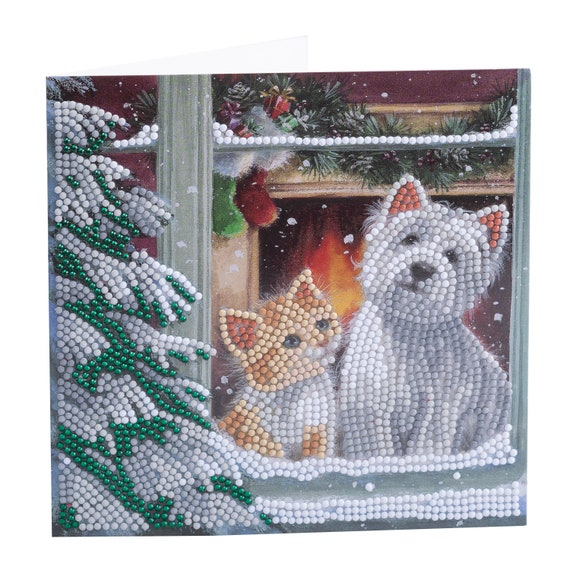 Craft Buddy Crystal Art By the Window, Christmas DIY greeting card or picture kit, cat and dog REDUCED