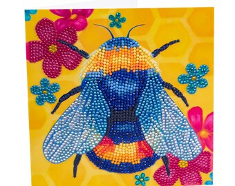FLORAL BEE D.I.Y crystal art greeting Card or picture kit, by Craft Buddy Personalised free if giving as a gift