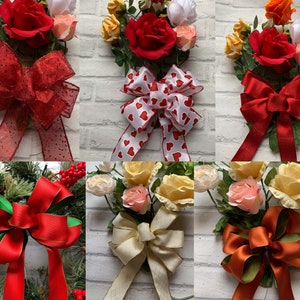 Julbandsrosetter med trådkant, 6 olika handgjorda mönster, röd glitter eller glans, dubbelsidiga, vita med hjärtan etc.