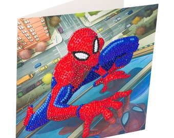 Crystal Art Marvel's Spiderman D.I.Y greeting Card or picture kit, by Craft Buddy Personalised free if giving as a gift