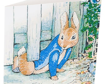 Crystal Art PETER RABBIT Under the Fence DIY greeting Card or picture kit, Craft Buddy Personalised free if giving as a gift