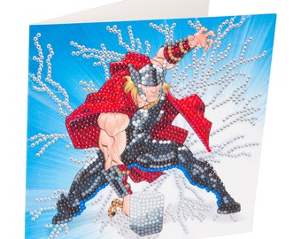 Crystal Art Marvel's Thor D.I.Y greeting Card or picture kit, by Craft Buddy Personalised free if giving as a gift