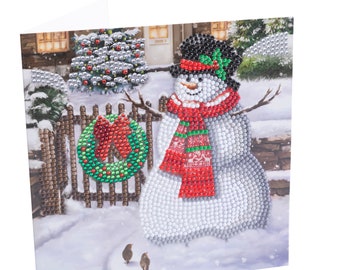 Craft Buddy Crystal Art SMILING SNOWMAN DIY greeting card or picture kit, like 5 D diamond painting can be personalised