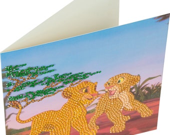 Disney Simba and Nala from the Lion King Crystal Art DIY greeting Card or picture kit by Craft Buddy, Personalised free if giving as a gift