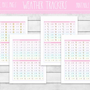suiveurs météo à imprimer | suiveurs météo Kawaii | Températures maximales et minimales quotidiennes | Stickers agenda imprimables | Stickers fonctionnels | Kawaii