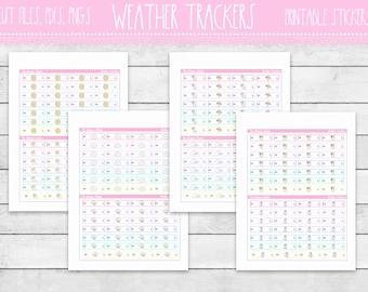 PRINTABLE Weather Trackers | Kawaii Weather Trackers | Daily High and Low Temps | Printable Planner Stickers | Functional Stickers | Kawaii