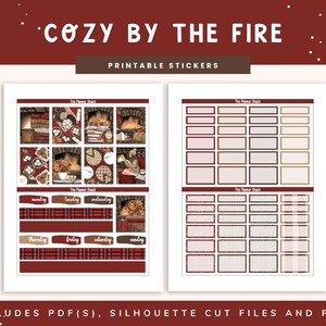 Printable Cozy By The Fire Weekly | Erin Condren | Vertical Layout | Fall | Fall Weekly | Fall Book Lover | Digital Stickers | Autumn | Cozy image 2