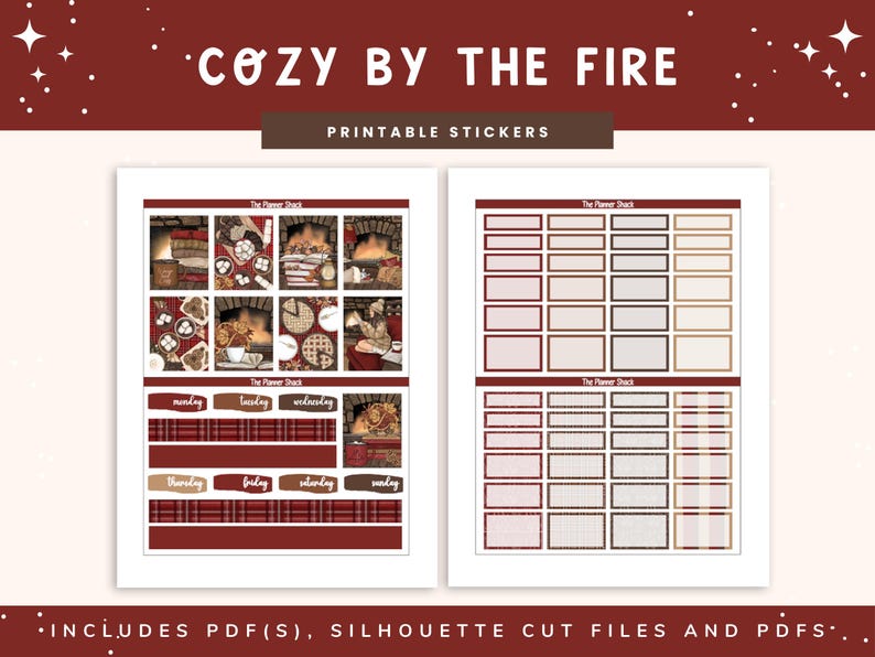 Printable Cozy By The Fire Weekly | Erin Condren | Vertical Layout | Fall | Fall Weekly | Fall Book Lover | Digital Stickers | Autumn | Cozy image 2