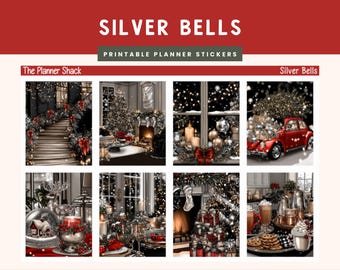 Printable Silver Bells Weekly | Erin Condren | Vertical Weekly | Christmas Weekly | Home For The Holidays | Weekly | Printable Stickers