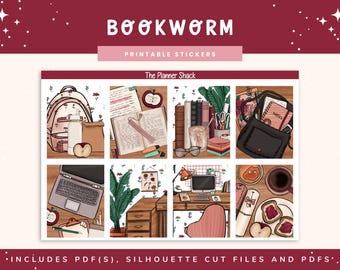 Printable Bookworm Weekly | Erin Condren | Vertical Layout | Back To School | Digital Stickers | Planner Stickers | Planner Life | School