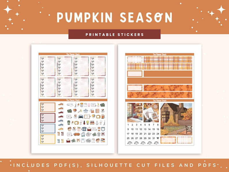 Calendario semanal imprimible de la temporada de calabazas / Erin Condren / Diseño vertical / Otoño / Calendario semanal de otoño / Pegatinas digitales / Pegatinas para agendas / Calabazas / imagen 4