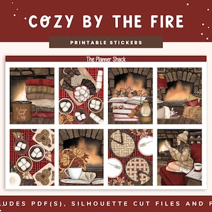 Printable Cozy By The Fire Weekly | Erin Condren | Vertical Layout | Fall | Fall Weekly | Fall Book Lover | Digital Stickers | Autumn | Cozy image 1