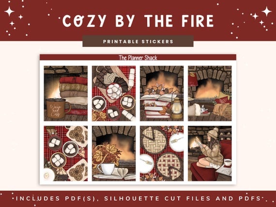 Printable Cozy By The Fire Weekly | Erin Condren | Vertical Layout | Fall | Fall Weekly | Fall Book Lover | Digital Stickers | Autumn | Cozy