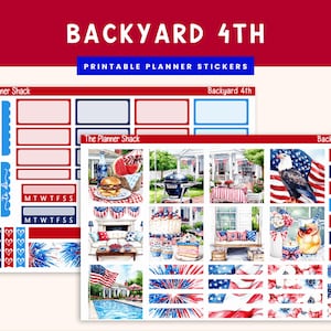 Printable Hobonichi COUSIN Weekly | Backyard 4th | 4th of July Weekly | Printable Planner Stickers | Hobonichi Cousin | Weekly | Fireworks