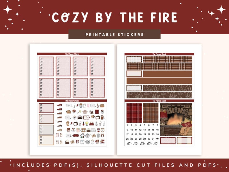Printable Cozy By The Fire Weekly | Erin Condren | Vertical Layout | Fall | Fall Weekly | Fall Book Lover | Digital Stickers | Autumn | Cozy image 4