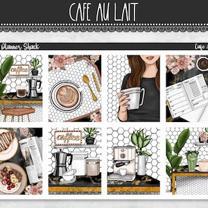 Cafe Au Lait imprimible semanal / Erin Condren / Vertical semanal / Café / Cafetería / Pegatinas imprimibles para planificador / Pegatinas imprimibles / Semanal