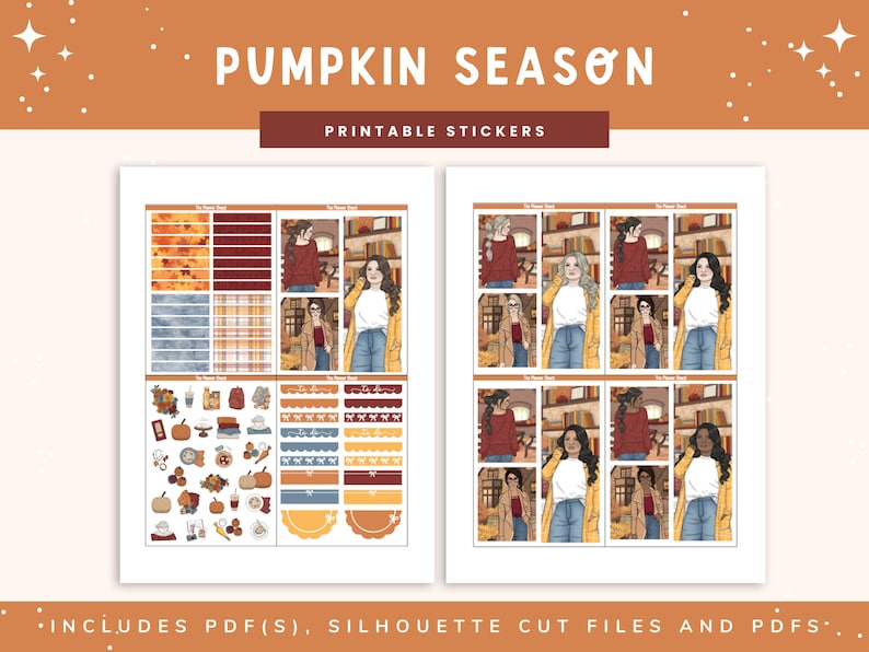 Calendario semanal imprimible de la temporada de calabazas / Erin Condren / Diseño vertical / Otoño / Calendario semanal de otoño / Pegatinas digitales / Pegatinas para agendas / Calabazas / imagen 5