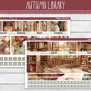Autumn Library Monthly | Happy Planner | Monthly | Fall Monthly | Fall Monthly Layout | Printable Planner Stickers | Monthly View | Books