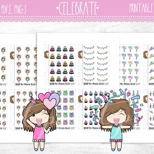 Disegnato a mano Celebrare Gigi Ragazze Proprietà Exclusive (Esclusiva) Adesivi di pianificazione stampabili Stampabili di Planner Compleanno . Proprietà Anniversary . Doodles microcomputer m inv