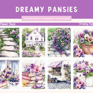 Imprimable Dreamy Pansies Weekly | Erin Condren | Hebdomadaire vertical | Pensées | Fleurs | Été | Hebdomadaire | Stickers imprimables | Hebdomadaire floral