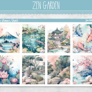Printable Zen Garten und Bücher Weekly | Erin Condren | Vertikal Weekly | Koiteich | Garten | Druckbare Planer Aufkleber | Druckbare Aufkleber