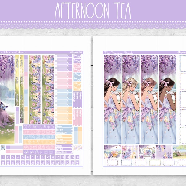 Printable Hobonichi Cousin Afternoon Tea Monthly | Spring Monthly | Floral | Printable Planner Stickers | Printable Stickers | Monthly View