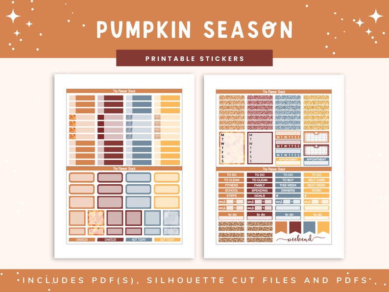 Calendario semanal imprimible de la temporada de calabazas / Erin Condren / Diseño vertical / Otoño / Calendario semanal de otoño / Pegatinas digitales / Pegatinas para agendas / Calabazas / imagen 3