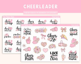 Utskrivbara cheerleader-klistermärken | Cheerleadingträning | Cheertävling | Cheerleading | Utskrivbara planeringsklistermärken | Utskrivbara klistermärken | Cheerleader