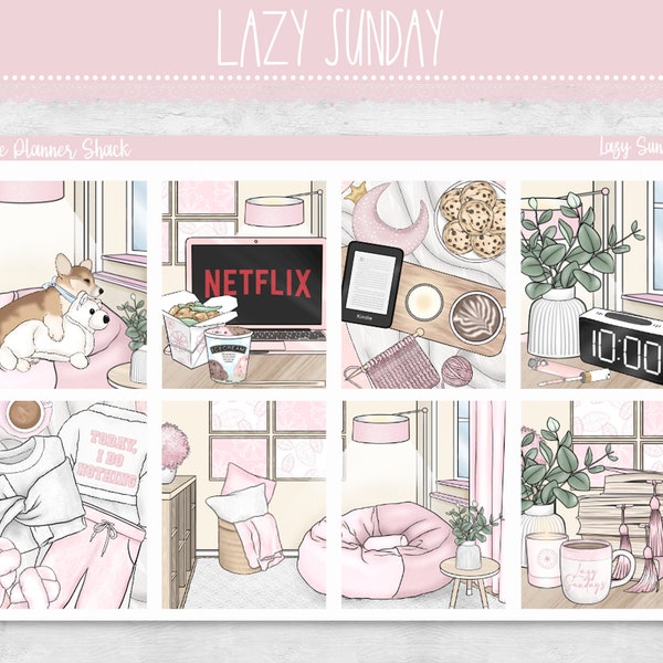 Printable Lazy Sundays Weekly | Erin Condren | Lazy Day | Movie Day | Printable Planner Stickers | Printable Stickers | Weekly Printable