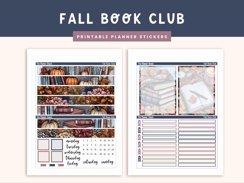 Duo quotidien imprimable 7 x 9 semaines | Club de lecture d'automne | Hebdomadaire d'automne | Stickers agenda imprimables | Duo quotidien à imprimer | Livres | Lecture image 2