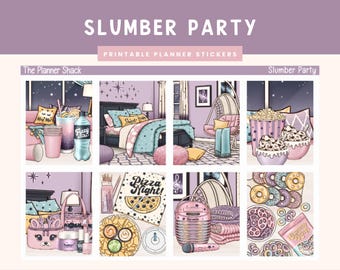 Printable Slumber Party Weekly | Erin Condren | Vertical Weekly | Slumber Party Weekly | Girls night | Girls Weekend | Weekly | Stickers