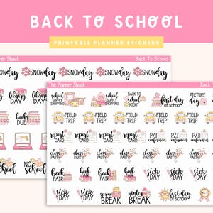 Afdrukbare terug naar school-stickers | School | Huiswerk | Studeren | Schooljaar | Afdrukbare plannerstickers | Schoolbus | Afdrukbare stickers