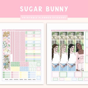 Printable Hobonichi Cousin Sugar Bunny Monthly | Easter Monthly | April Monthly | Printable Planner Stickers | Printable Stickers | Easter