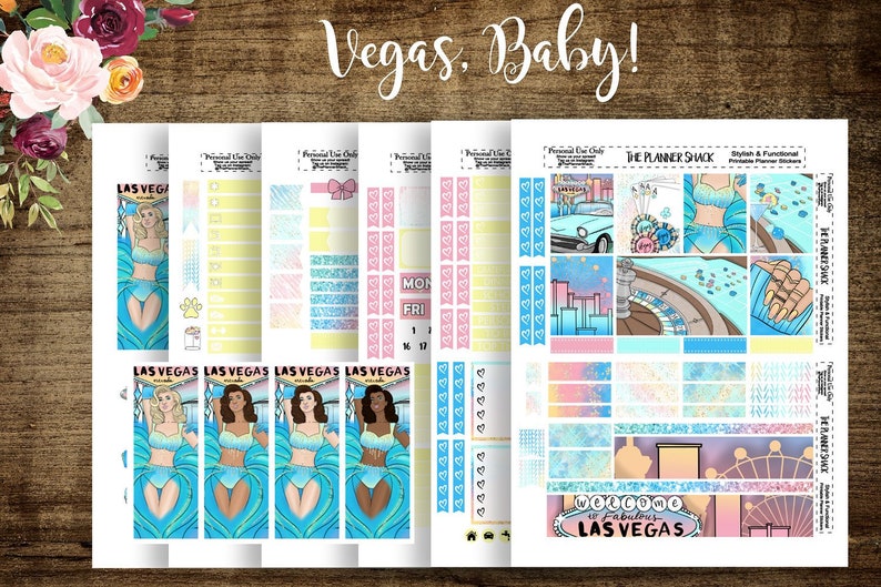 Vegas Baby Erin Condren Printables Printable Planner Stickers Cut Files Travel Las Vegas Vacation Diy Stickers - 