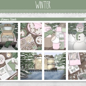 Semanal de invierno imprimible / Erin Condren / Semanal vertical / Cabaña de invierno / Pegatinas imprimibles para planificador / Pegatinas imprimibles / Semanal de invierno