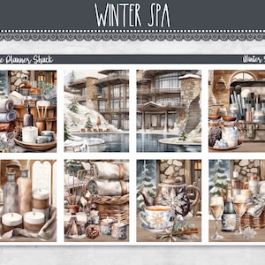 Hebdomadaire imprimable Winter Spa | Erin Condren | Hebdomadaire vertical | Journée Spa | Hebdomadaire d'hiver | Stickers agenda imprimables | Sticker imprimable