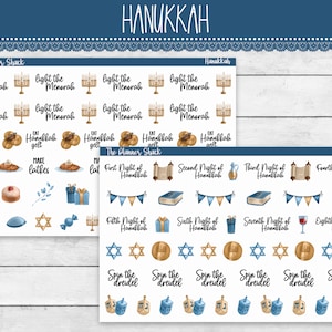 Stickers pour agenda imprimables Hanukkah | Hanoukka | Stickers fonctionnels pour agenda | Minorah clair | Nuits de Hanoukka | Autocollants imprimables