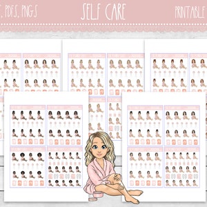 Printable Self Care Planner Stickers | Self Care | Me Time Fashion Girls | Printable Planner Stickers | Printable Stickers | Functional