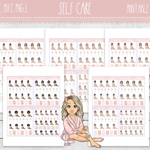 Adesivos para Planejador de Autocuidado Imprimíveis | Autocuidado | Meninas da Moda para o Tempo para Mim | Adesivos para Planejador Imprimíveis | Adesivos para Imprimir | Funcionais
