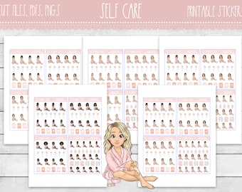 Printable Self Care Planner Stickers | Self Care | Me Time Fashion Girls | Printable Planner Stickers | Printable Stickers | Functional