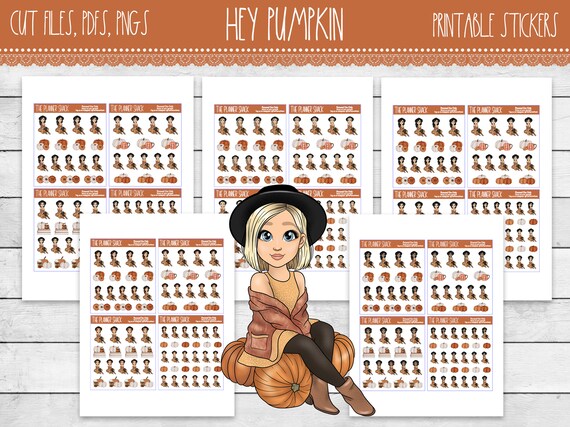 Printable Hey Pumpkin Planner Stickers | Fall | Fall Fashion Girls | Printable Planner Stickers | Printable Stickers | Planner Deco