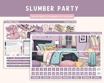 Printable Slumber Party Monthly | Erin Condren | Vertical Monthly | Birthday | Girls Weekend | Monthly View | Printable Stickers | Monthly
