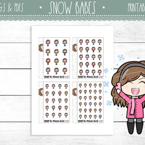 Handgezeichnete Schnee Babe Gigi Girls | Exklusiv | Druckbare Planner Sticker | Planer Printables | Winter | Schnee Tag | Planer Mädchen | DIY