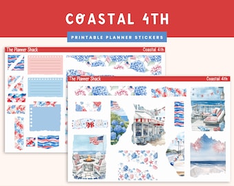 Printable Coastal 4th Journaling Weekly | Jouraling Printables | Journaling Stickers | Summer | 4th of July | 4th Of July Journal
