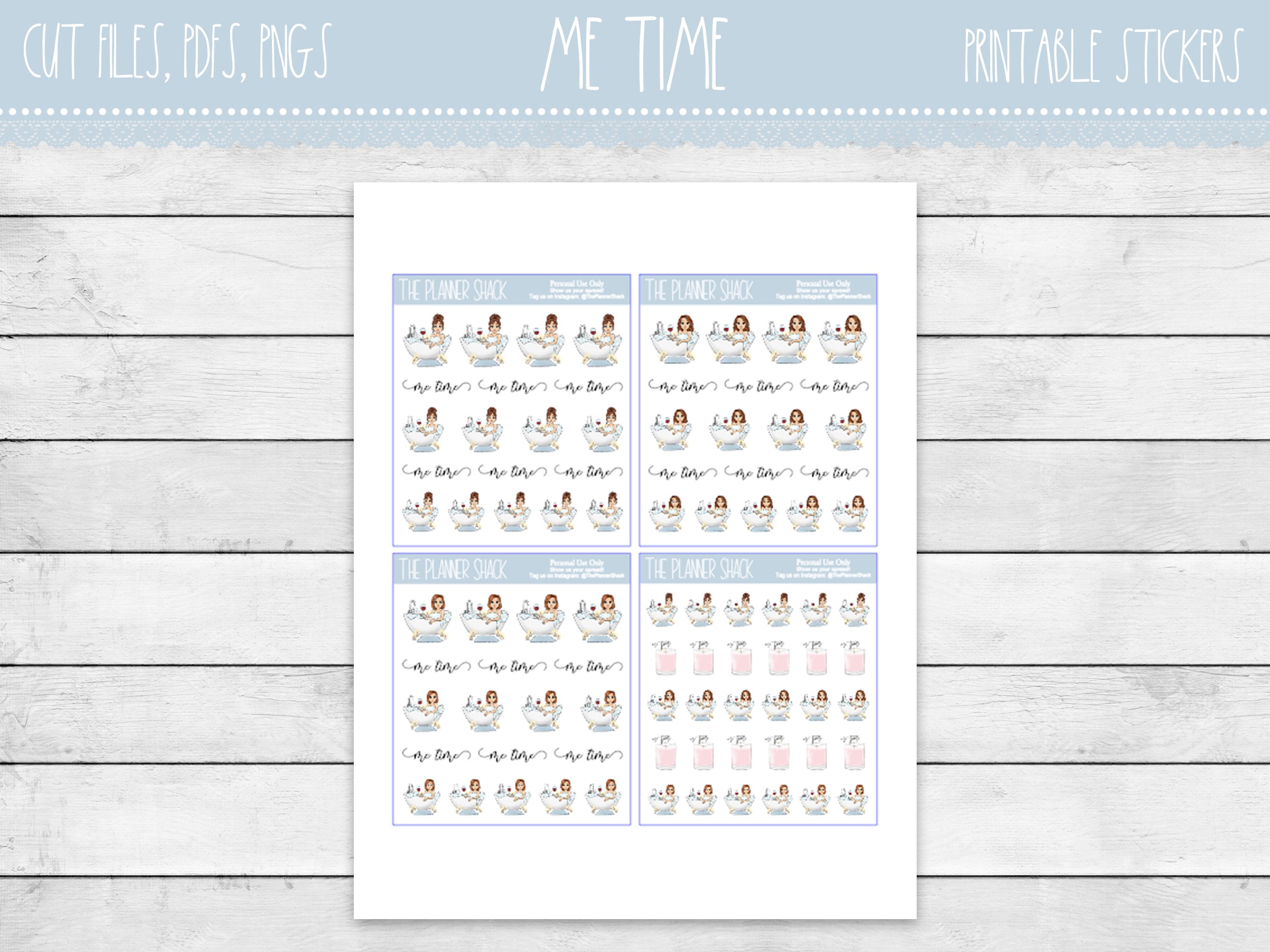 Printable Me Time Planner Stickers | Me Time | Bubble Bath | Fashion ...