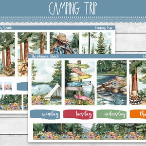 Viagem de acampamento para impressão semanal | Planejador feliz | Semanal de verão | Imprimível semanal | Adesivos de planejador para impressão | Acampamento | Lago | Verão